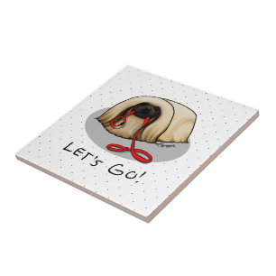 Cute Let's Go! Walk Pekingese Dog (brown masked) Tile