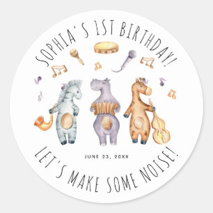 Cute Lets Make Some Noise African Animals Birthday Classic Round Sticker