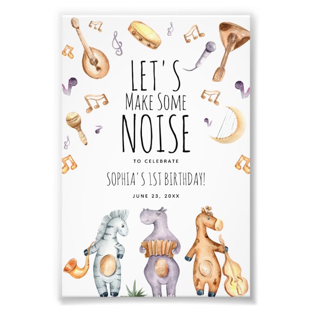 Cute Lets Make Some Noise African Animals Birthday Photo Print (Front)