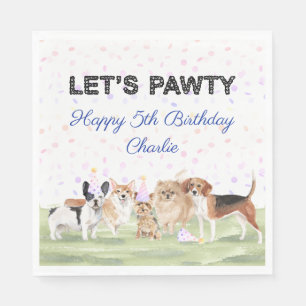 Cute Let's Pawty Blue Custom Dog Birthday Party Napkin