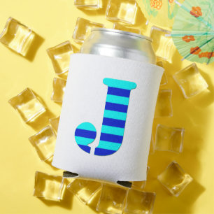 CUTE LETTER J, BLUE CAN COOLER