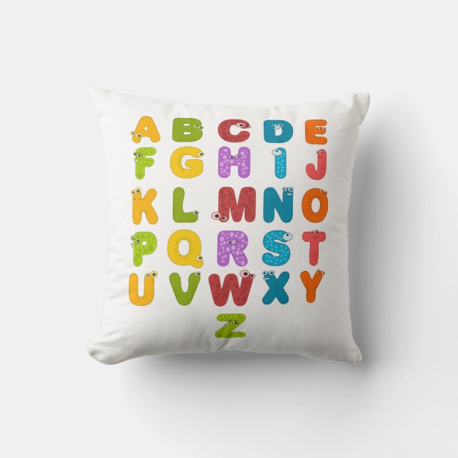Cute Letters Funny Learning Alphabet Rainbow Colou Throw Pillow (Front)