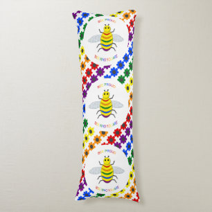 Cute LGBT Proud Rainbow Bee and Flowers Body Pillow