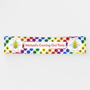 Cute LGBT Proud Rainbow Bee and Flowers Coming Out Banner