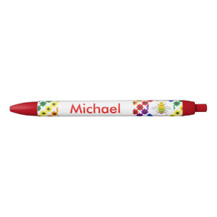 Cute LGBT Proud Rainbow Bee and Flowers Custom Black Ink Pen