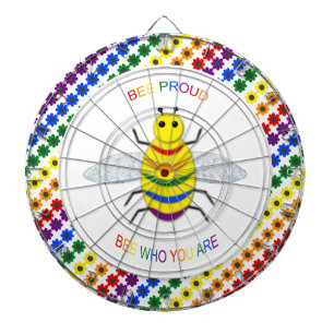 Cute LGBT Proud Rainbow Bee and Flowers Dartboard