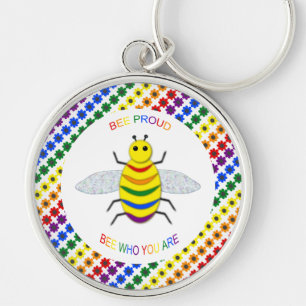 Cute LGBT Proud Rainbow Bee and Flowers Keychain