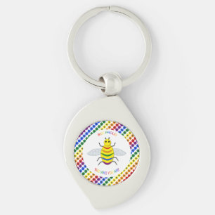 Cute LGBT Proud Rainbow Bee and Flowers Keychain