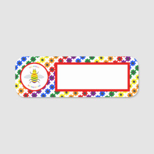 Cute LGBT Proud Rainbow Bee and Flowers Name Tag