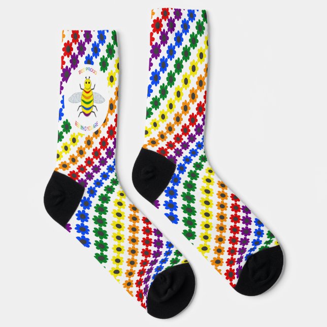 Cute LGBT Proud Rainbow Bee and Flowers Patterned Socks (Right)
