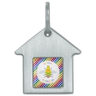 Cute LGBT Proud Rainbow Bee and Flowers Pet ID Tag