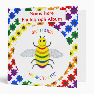 Cute LGBT Proud Rainbow Bee and Flowers Photograph Binder