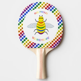 Cute LGBT Proud Rainbow Bee and Flowers Ping Pong Paddle