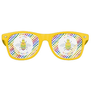 Cute LGBT Proud Rainbow Bee and Flowers Retro Sunglasses