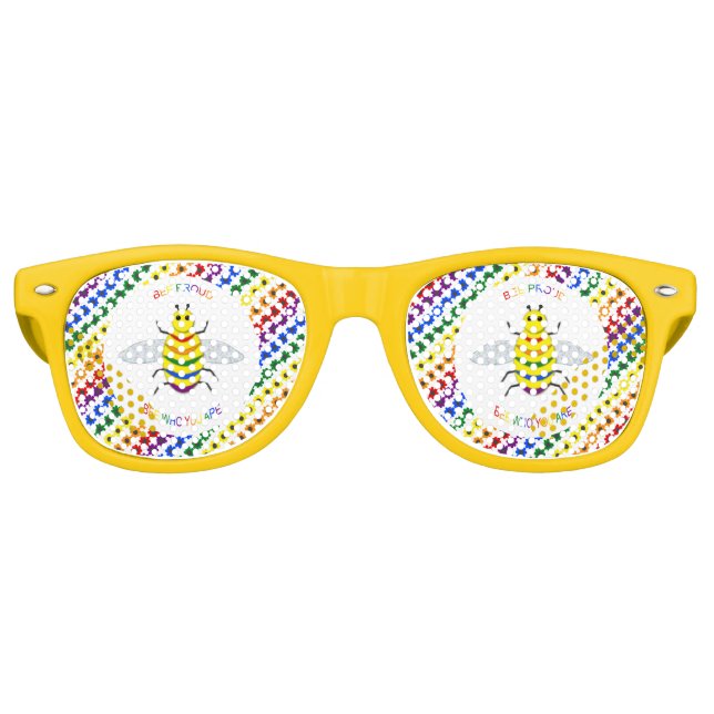 Cute LGBT Proud Rainbow Bee and Flowers Retro Sunglasses (Front)