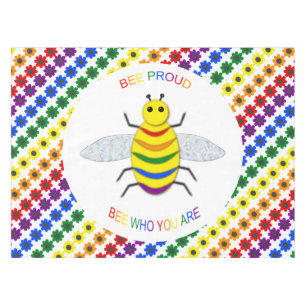 Cute LGBT Proud Rainbow Bee and Flowers Tablecloth