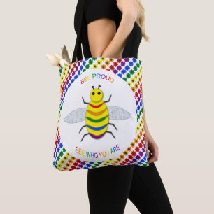 Cute LGBT Proud Rainbow Bee and Flowers Tote Bag