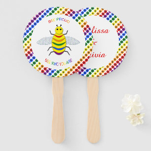 Cute LGBT Proud Rainbow Bee and Flowers Wedding Hand Fan