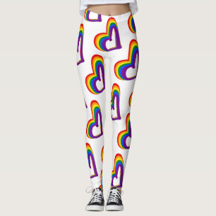Cute LGBT Rainbow Flag Hearts Pattern Gay Pride Leggings
