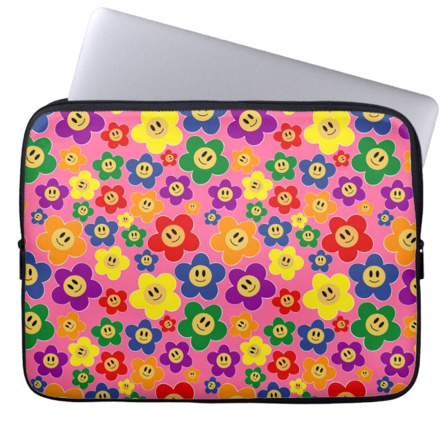 Cute LGBT Rainbow Flower Pattern－Pink Laptop Sleeve (Front)
