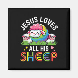 Cute Lgbt Sheeps Dancing Together Jesus Loves All  Magnet