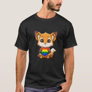Cute LGBTQ Pride Rainbow Heart Fox Hugging LGBTQ H T-Shirt