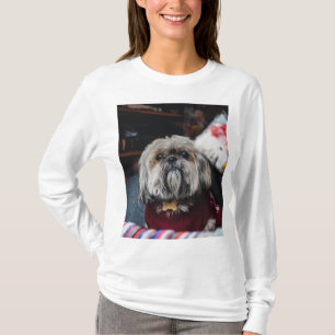 Cute lhasa apso puppy at Christmas b T-Shirt