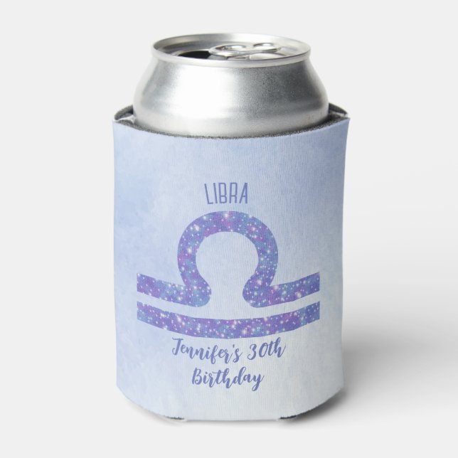 Cute Libra Sign Custom Purple Birthday Party Can Cooler (Can Front)