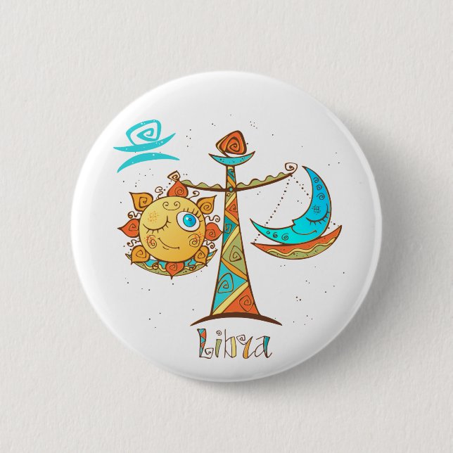 Cute Libra Sun and Moon Scales 2 Inch Round Button (Front)
