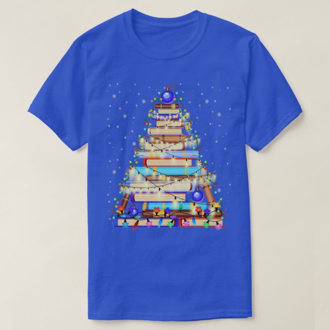 Cute Librarian Christmas Library Tree Lights Book  T-Shirt (Design Front)