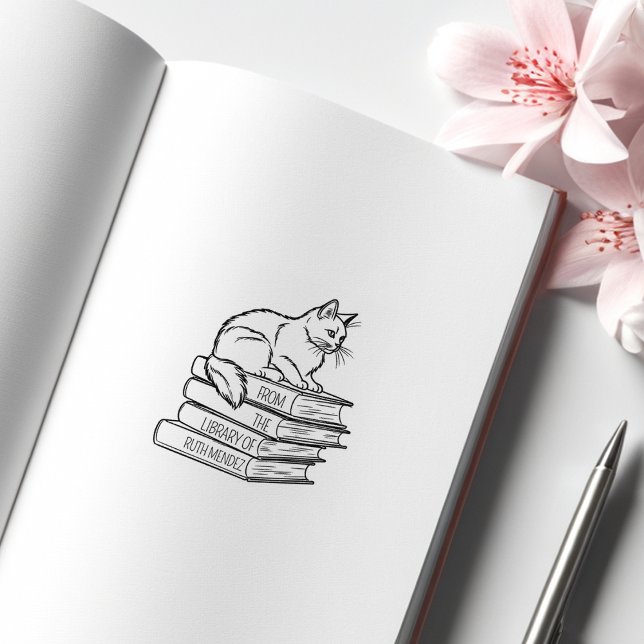 Cute Library Cat, Custom Bookplate  Rubber Stamp (Creator Uploaded)