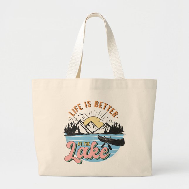 Cute life better lake word art  large tote bag (Front)
