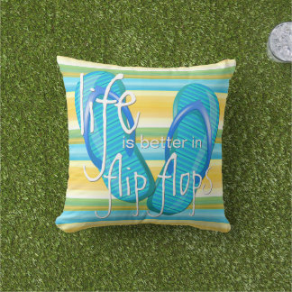 Cute Life Is Better In Flipflops Stripes Pattern Throw Pillow