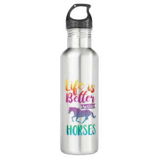 Cute Life Is Better With Horses Horseback Riding 710 Ml Water Bottle
