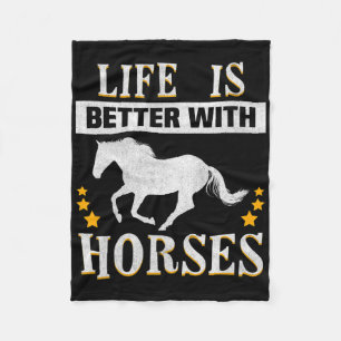 Cute Life Is Better With Horses Horseback Saddle R Fleece Blanket