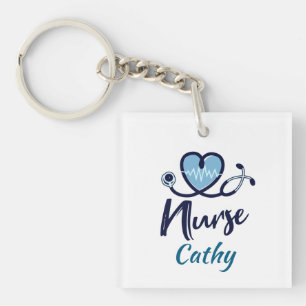 Cute Life Line Nurse Blue Heart Personalize Keychain