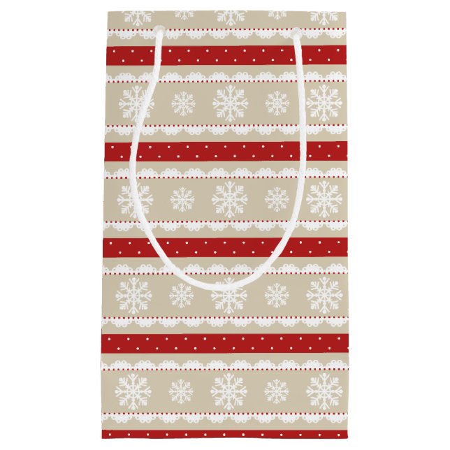 Cute Light Beige White Snowflakes Christmas Design Small Gift Bag (Front)