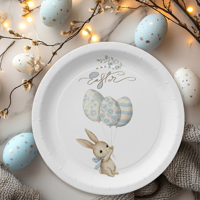 Cute Light Blue Baby Bunny Easter Paper Plate (Creator Uploaded)