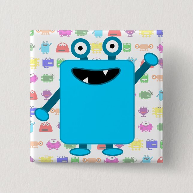 Cute Light Blue Cartoon Monster 2 Inch Square Button (Front)