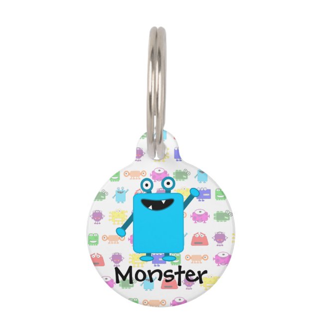 Cute Light Blue Cartoon Monster Pet Tag (Front)