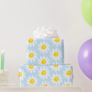 Cute light blue daisy floral pattern spring chic wrapping paper