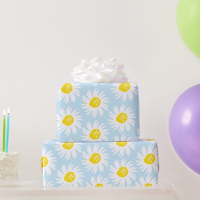 Cute light blue daisy floral pattern spring chic wrapping paper (Party Gifts)