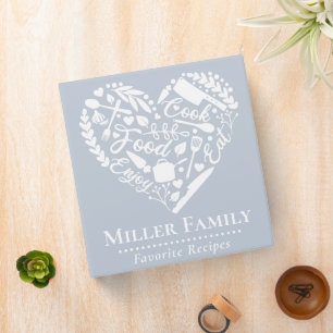 Cute Light Blue Family Name Heart Recipe Cookbook Binder