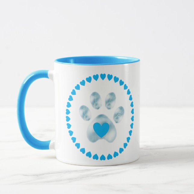 Cute light blue pet paw with hearts mug (Left)