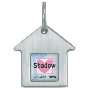 Cute Light Blue Pink Heart Name and Phone Number Pet ID Tag