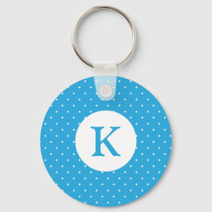 Cute Light Blue Polka Dot Pattern Monogram Keychain