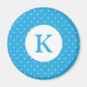 Cute Light Blue Polka Dot Pattern Monogram Magnet