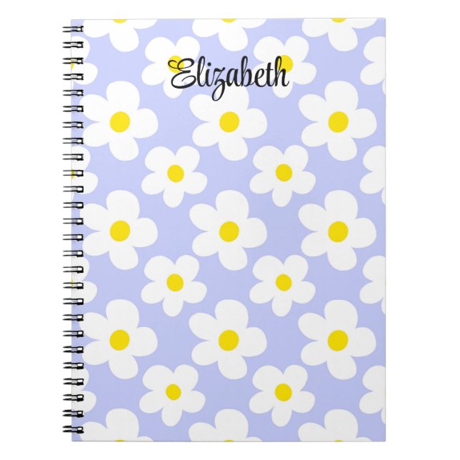Cute light blue retro daisies girly journalling notebook (Front)