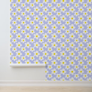 Cute Light Blue Retro Daisies Pattern Baby Nursery Wallpaper