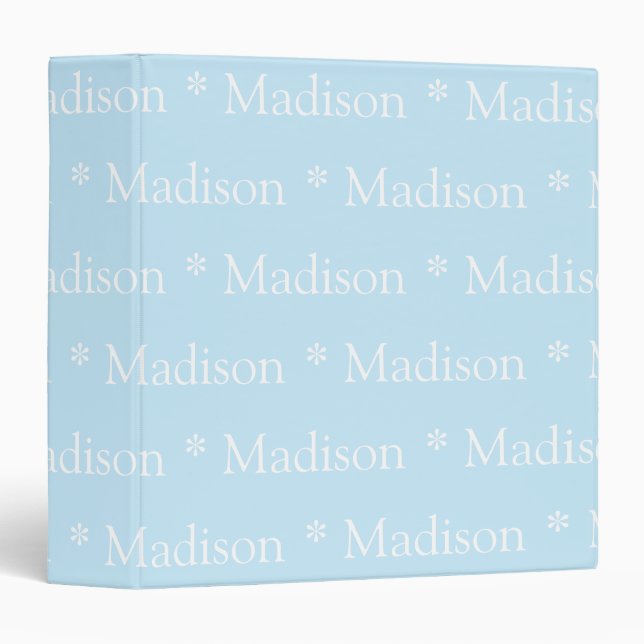 Cute light blue white custom name text pattern  binder (Front/Spine)